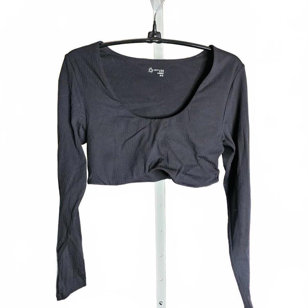 Offline by Aerie Black Long Sleeve Crop Top Size M